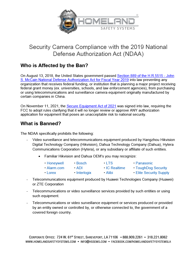 Security Solutions NDAA Compliance